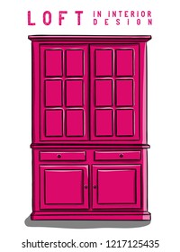 Pink wardrobe. Loft in interior design eps 10 illustration