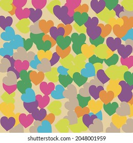 Pink Warm Pastel Trendy Detailed Fabric. Beige Violet Hearts Love Confetti Vector Print. Bright Yellow Modern Saint Valentine Modern Design. Purple Multicolor Romantic Wedding Art Background.