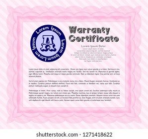 Pink Warranty. Artistry design. Vector illustration. Complex background. 