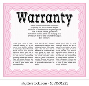  Pink Warranty. With background. Nice design. Vector illustration. 
