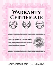 Pink Warranty. With background. Vector illustration. Money Pattern. 