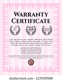 Pink Warranty. Beauty design. With linear background. Vector illustration. 