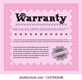 Pink Warranty Certificate template. With background. Artistry design. Vector illustration. 