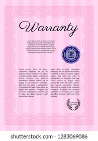 Pink Warranty Certificate template. With background. Beauty design. Detailed. 