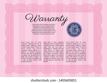 Pink Warranty Certificate template. With background. Customizable, Easy to edit and change colors. Cordial design. 