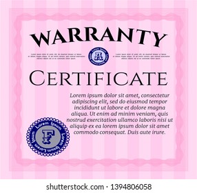 Pink Warranty Certificate template. Beauty design. With great quality guilloche pattern. Customizable, Easy to edit and change colors. 