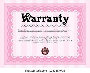 Pink Warranty Certificate template. With complex linear background. Good design. Customizable, Easy to edit and change colors. 