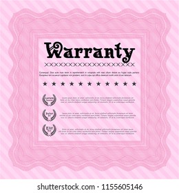 Pink Warranty Certificate template. Complex background. Vector illustration. Elegant design. 