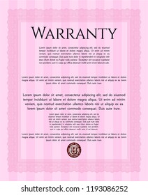 Pink Warranty Certificate template. Complex background. Customizable, Easy to edit and change colors. Beauty design. 