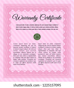 Pink Warranty Certificate template. Complex background. Customizable, Easy to edit and change colors. Money design. 