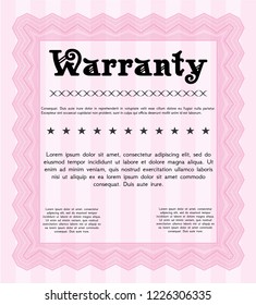 Pink Warranty Certificate template. With complex background. Detailed. Lovely design. 