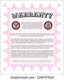 Pink Warranty Certificate template. With complex background. Customizable, Easy to edit and change colors. Cordial design. 