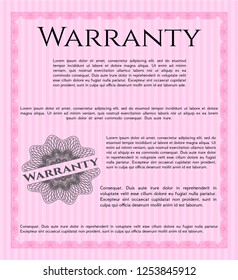 Pink Warranty Certificate template. With complex background. Vector illustration. Excellent design. 