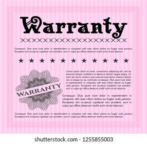 Pink Warranty Certificate template. Complex background. Vector illustration. Elegant design. 