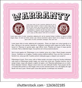 Pink Warranty Certificate template. Complex background. Detailed. Artistry design. 