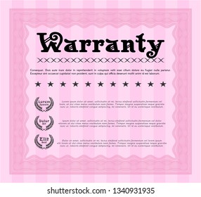 Pink Warranty Certificate template. With complex linear background. Detailed. Nice design. 