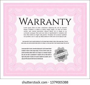 Pink Warranty Certificate template. Complex background. Customizable, Easy to edit and change colors. Superior design. 