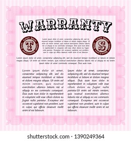 Pink Warranty Certificate template. Complex background. Sophisticated design. Vector illustration. 