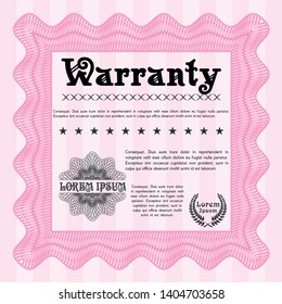 Pink Warranty Certificate template. With complex linear background. Good design. Customizable, Easy to edit and change colors. 