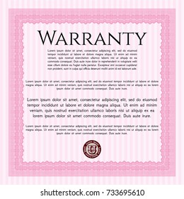 Pink Warranty Certificate template. With complex linear background. Elegant design. Vector illustration. 