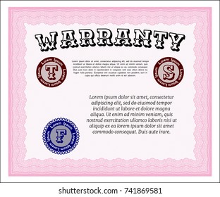 Pink Warranty Certificate template. With complex background. Vector illustration. Money design. 
