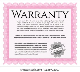 Pink Warranty Certificate template. Customizable, Easy to edit and change colors. With background. Artistry design. 