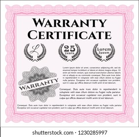 Pink Warranty Certificate template. Customizable, Easy to edit and change colors. Easy to print. Elegant design. 