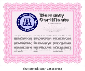 Pink Warranty Certificate template. Customizable, Easy to edit and change colors. Easy to print. Perfect design. 