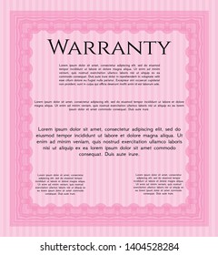 Pink Warranty Certificate template. Customizable, Easy to edit and change colors. With quality background. Nice design. 