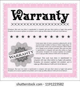 Pink Warranty Certificate template. Detailed. Printer friendly. Artistry design. 