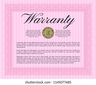 Pink Warranty Certificate template. Easy to print. Customizable, Easy to edit and change colors. Beauty design. 