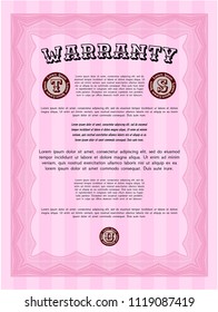 Pink Warranty Certificate template. Elegant design. Vector illustration. Printer friendly. 