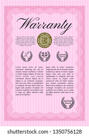 Pink Warranty Certificate template. Excellent design. With great quality guilloche pattern. Customizable, Easy to edit and change colors. 