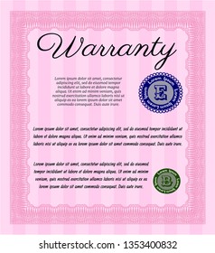 Pink Warranty Certificate template. With great quality guilloche pattern. Customizable, Easy to edit and change colors. Excellent design. 