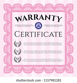 Pink Warranty Certificate template. With guilloche pattern. Vector illustration. Retro design. 