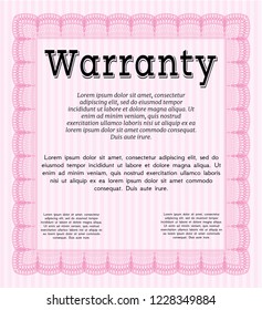 Pink Warranty Certificate template. With guilloche pattern. Customizable, Easy to edit and change colors. Retro design. 