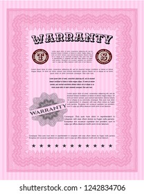 Pink Warranty Certificate template. With guilloche pattern. Detailed. Money style design. 