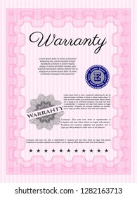 Pink Warranty Certificate template. With guilloche pattern and background. Customizable, Easy to edit and change colors. Artistry design. 