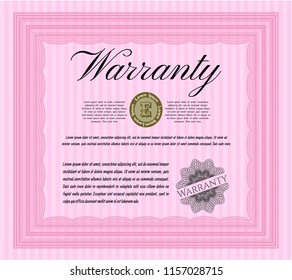 Pink Warranty Certificate template. With linear background. Customizable, Easy to edit and change colors. Good design. 