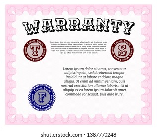 Pink Warranty Certificate template. With linear background. Elegant design. Detailed. 
