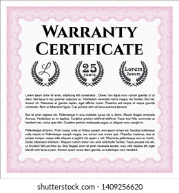 Pink Warranty Certificate template. Lovely design. Customizable, Easy to edit and change colors. With guilloche pattern. 