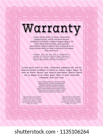 Pink Warranty Certificate template. Modern design. With guilloche pattern. Vector illustration. 