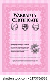 Pink Warranty Certificate template. Modern design. With guilloche pattern. Vector illustration. 