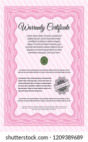 Pink Warranty Certificate template. Modern design. Complex background. Customizable, Easy to edit and change colors. 