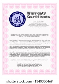 Pink Warranty Certificate template. Modern design. Detailed. With quality background. 