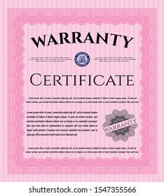 Pink Warranty Certificate template. Modern design. With quality background. Detailed. 