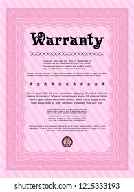 Pink Warranty Certificate template. Money style design. With great quality guilloche pattern. Customizable, Easy to edit and change colors. 