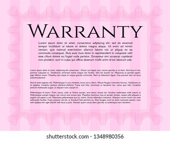 Pink Warranty Certificate template. Money design. With background. Customizable, Easy to edit and change colors. 