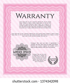 Pink Warranty Certificate template. Money style design. Customizable, Easy to edit and change colors. With guilloche pattern. 