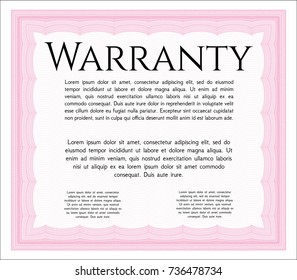 Pink Warranty Certificate template. Money style design. With guilloche pattern. Customizable, Easy to edit and change colors. 